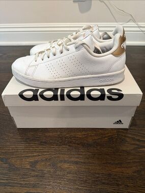 adidas Women's White Sneakers with Gold Heel Accent